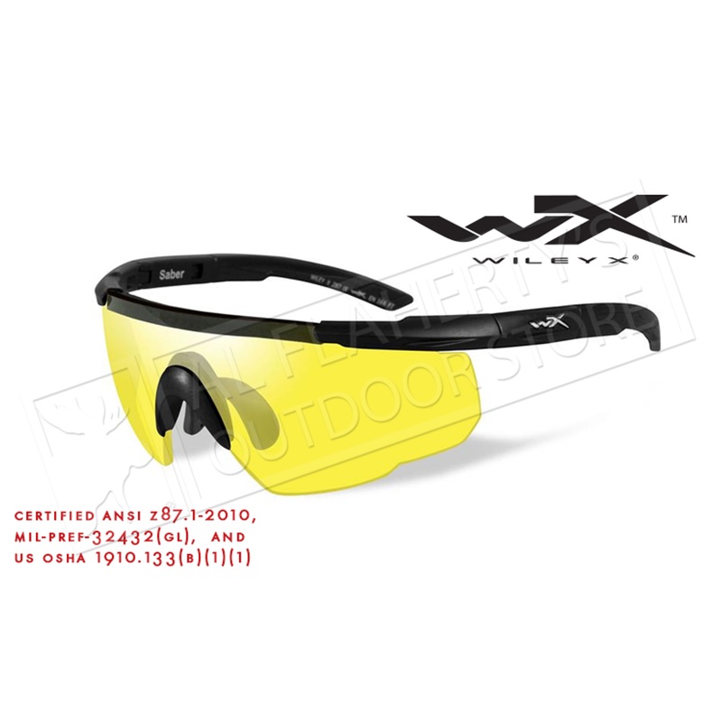 Wiley X Saber Advanced Shooting Glasses with Yellow Lens and Matte Black Frame #300