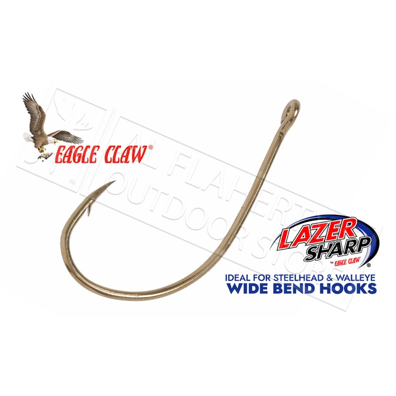 Eagle Claw Lazer Sharp Wide Bend Hooks, Bulk Packs of 50, Sizes 14 to 1 #L042FH