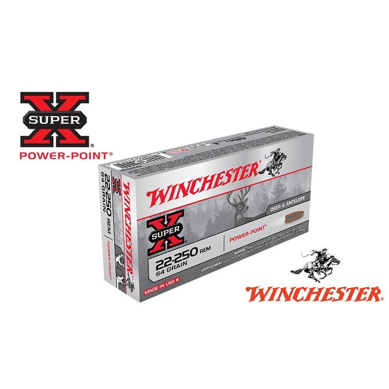 Winchester 22-250 Rem Super X, Power Point 64 Grain Box of 20 #X222502
