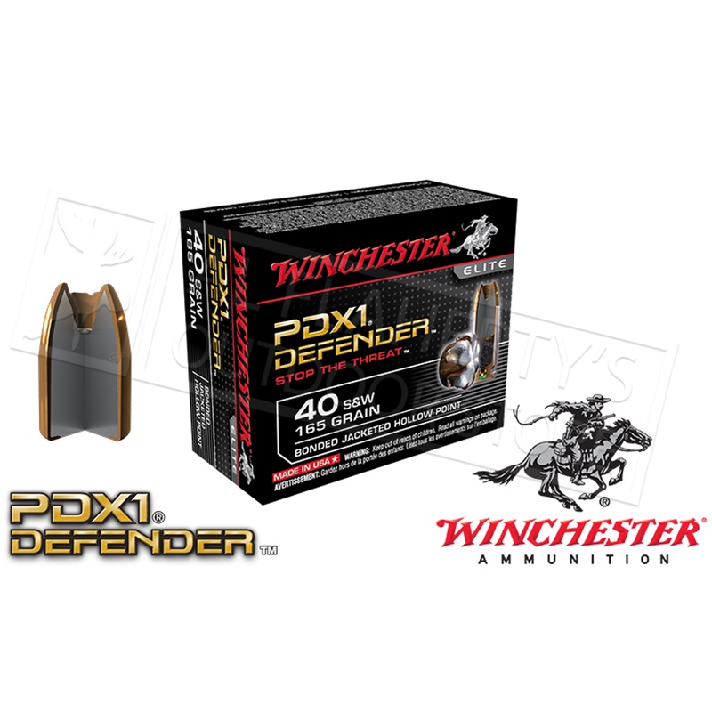 Winchester .40S&W PDX1 Defender, Bonded JHP 165 Grain Box of 20 #S40SWPDB
