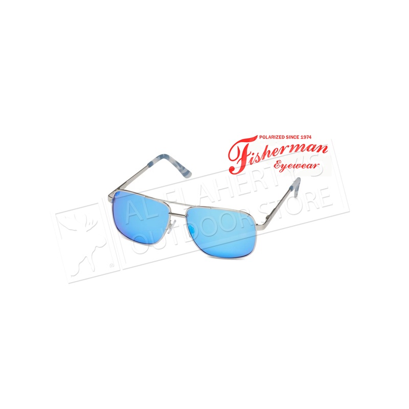 Fisherman Eyewear Skipper – Brushed Gun with Blue Camo Temples Tips/Gray Lens with Blue Revo Mirror #50652331
