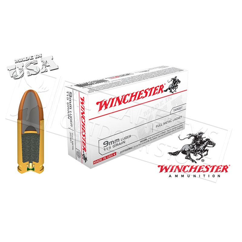 Winchester 9mm White Box, FMJ 115 Grain Box of 50, 1000/$399.80 #Q4172