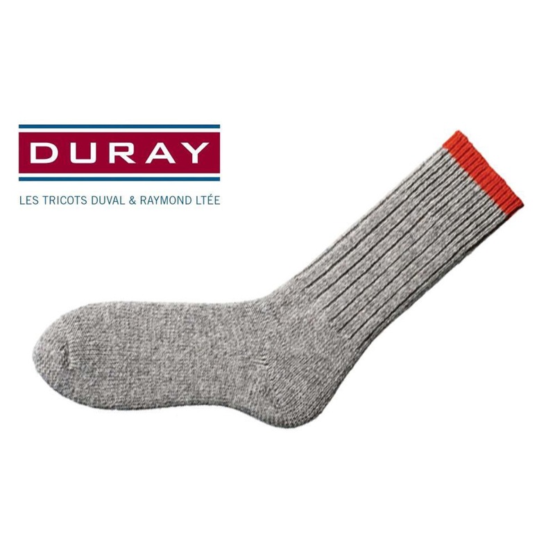 Duray Ultimate Thermal Wool Work Sock, Natural Grey with Red, Size Large #1165