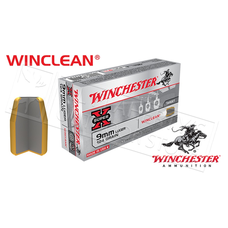 Winchester 9mm Winclean, TFMJ 124 Grain Box of 50 #WC92