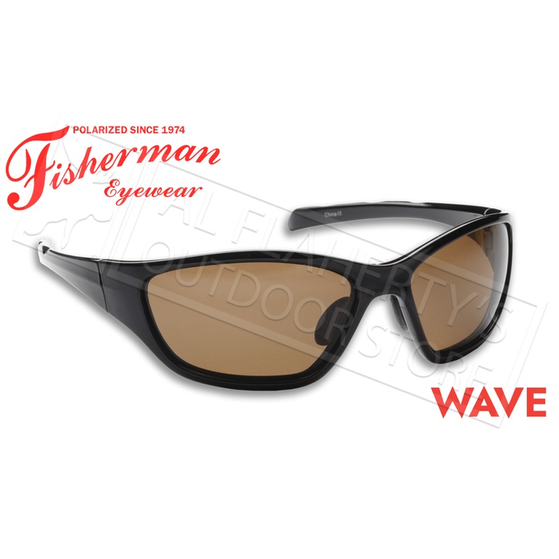 Fisherman Eyewear Wave Polarized Sunglasses, Shiny Black Frame with Brown Lens #50050002