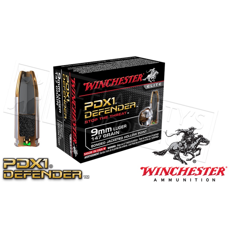 Winchester 9mm Luger PDX1 Defender, Bonded JHP 147 Grain Box of 20 #S9MMPDB1