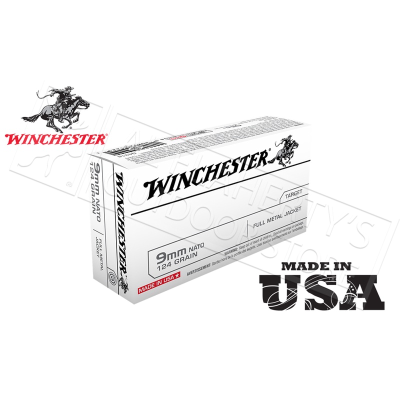 Winchester 9mm NATO Standard White Box, FMJ 124 Grain Box of 50  #Q4318