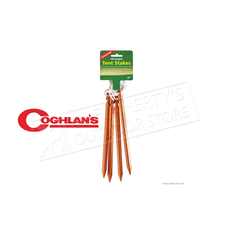 Coghlan’s Ultralight Tent Pegs, Metal, Blaze Orange, Pack of 4 #1000