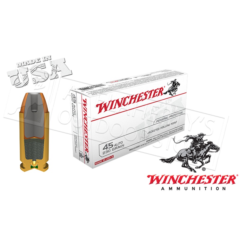 Winchester .45ACP White Box, JHP 230 Grain Box of 50 #USA45JHP