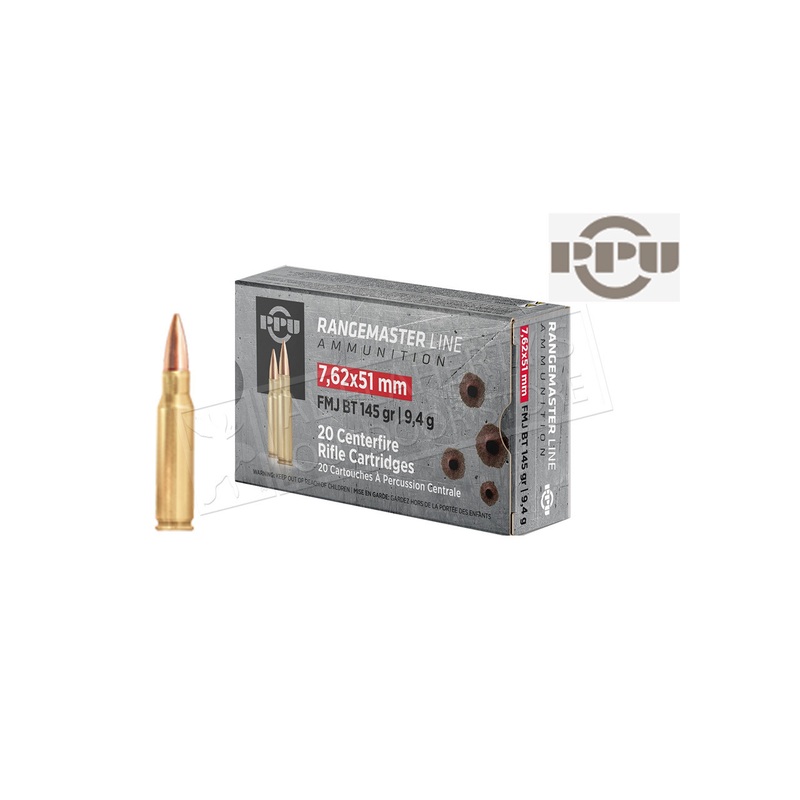 PPU Centerfire Ammunition 7.62×51 Rangemaster FMJBT 145 Grain 20 Rounds #PPRM762
