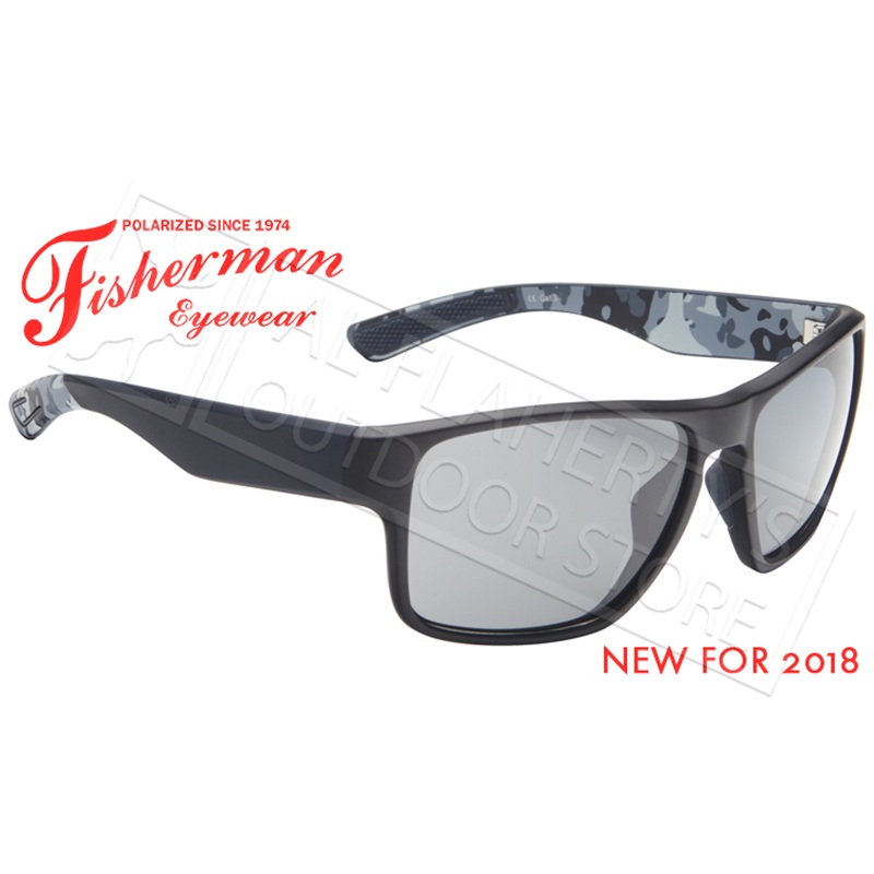 Fisherman Eyewear Maverick Polarized Glasses, Black and Navy Camo Frames with Gray Lens #50633001