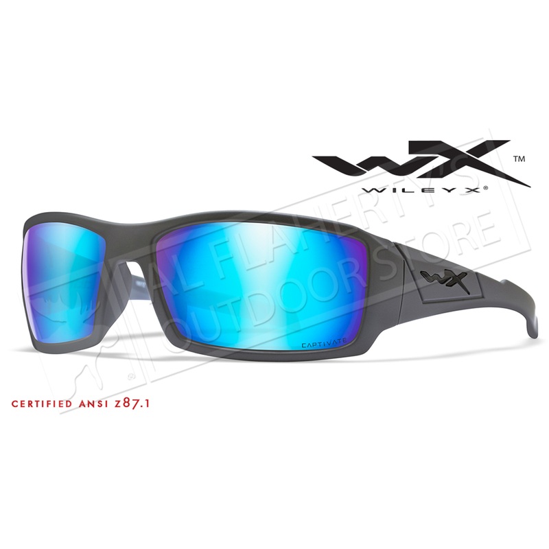 Wiley X Twisted Safety Sunglasses with Captivate Polarized Blue Mirror Lenses and Grey Frame #SSTWi09