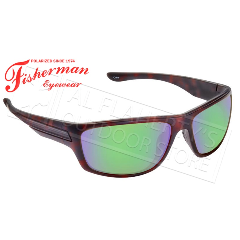 Fisherman Eyewear Striper Polarized Glasses, Shiny Brown Tortoise Frame with Green Mirror Lens #50420262