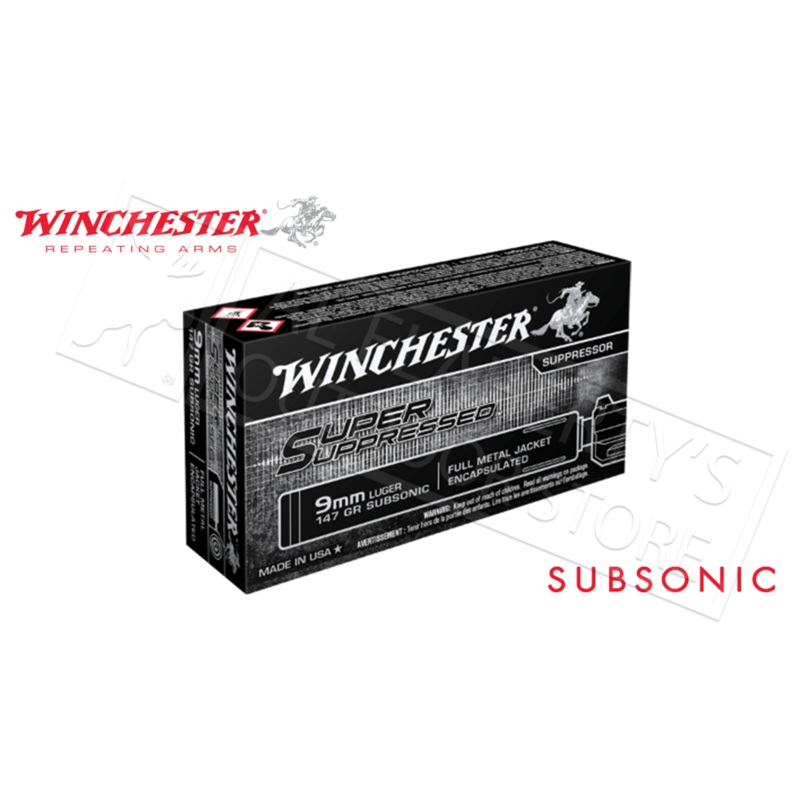 Winchester 9mm Super Suppressed, 147 Grain FMJ Box of 50 #SUP9